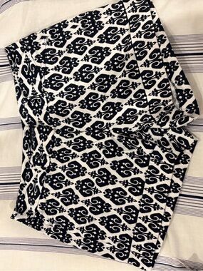 White House Black Market Black and White Scroll-Print Skirt with Red Trim